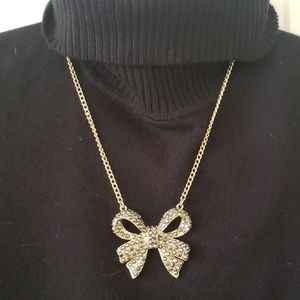 The Limited -Gray rhinestone bow necklace